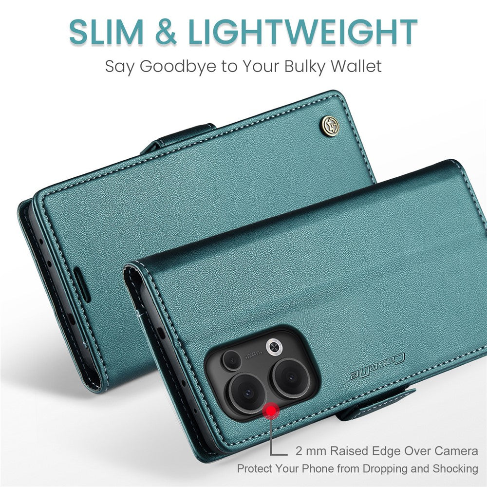 For Oppo Reno13 5G (Global) Case CASEME 023 Series RFID Blocking Leather Wallet Stand Phone Cover - Green