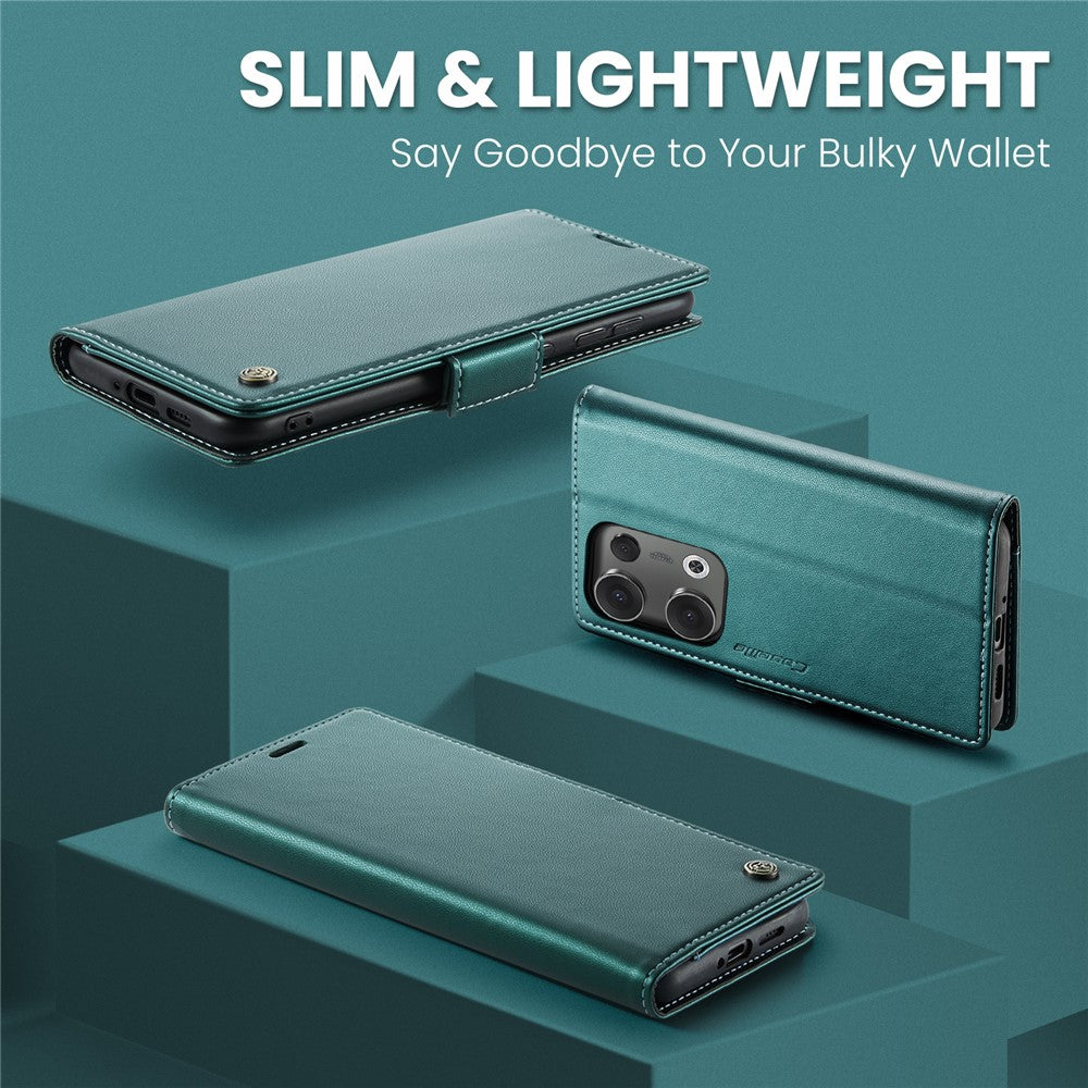 For Oppo Reno13 5G (Global) Case CASEME 023 Series RFID Blocking Leather Wallet Stand Phone Cover - Green