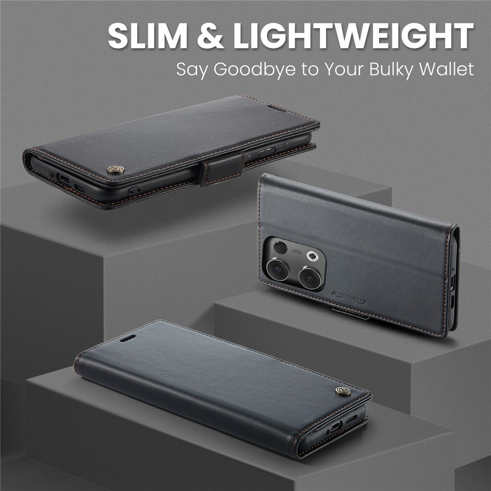 For Oppo Reno13 5G (Global) Case CASEME 023 Series RFID Blocking Leather Wallet Stand Phone Cover - Black