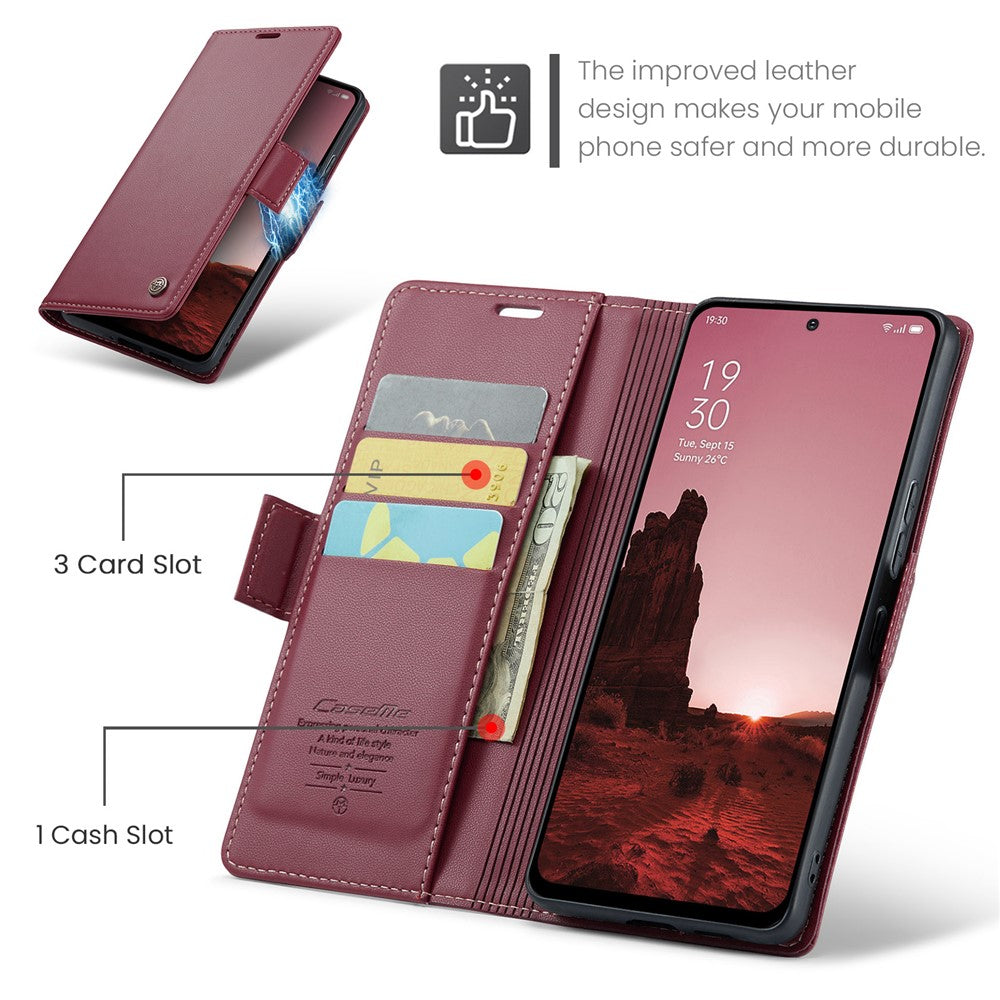 For Oppo Reno13 5G (Global) Case CASEME 023 Series RFID Blocking Leather Wallet Stand Phone Cover - Red
