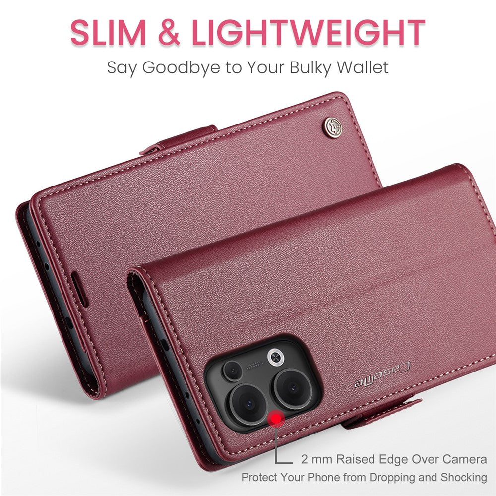 For Oppo Reno13 5G (Global) Case CASEME 023 Series RFID Blocking Leather Wallet Stand Phone Cover - Red
