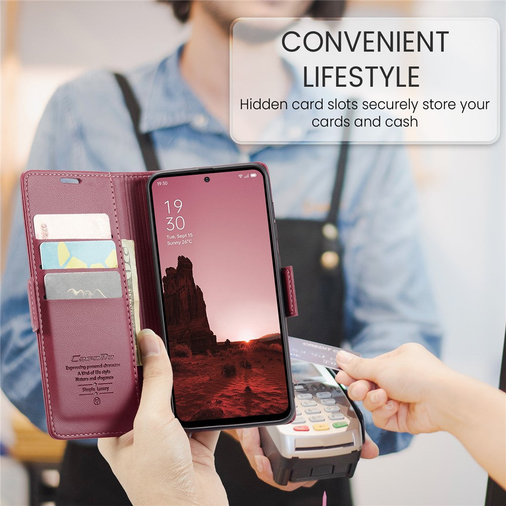 For Oppo Reno13 5G (Global) Case CASEME 023 Series RFID Blocking Leather Wallet Stand Phone Cover - Red