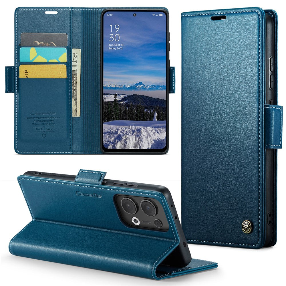 For Oppo Reno13 5G (Global) Case CASEME 023 Series RFID Blocking Leather Wallet Stand Phone Cover - Blue