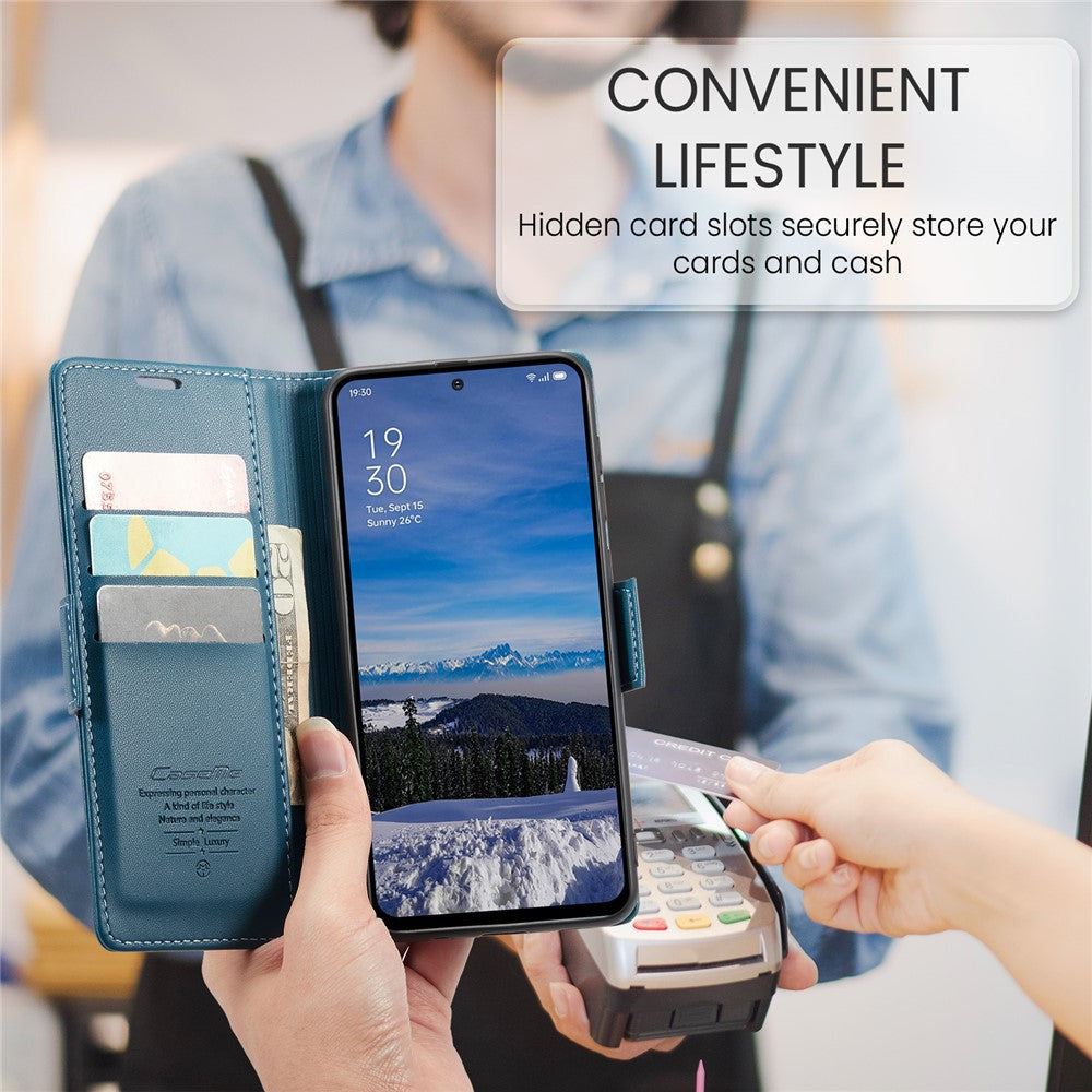 For Oppo Reno13 5G (Global) Case CASEME 023 Series RFID Blocking Leather Wallet Stand Phone Cover - Blue