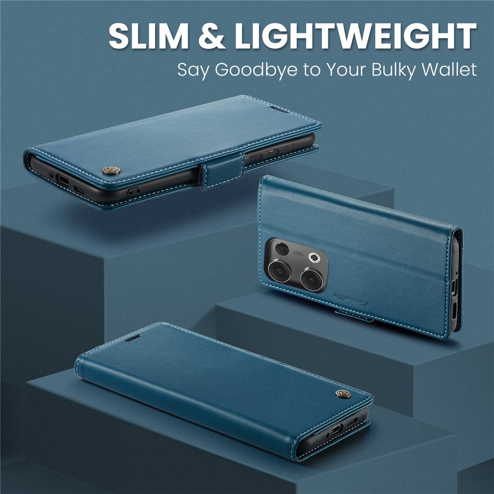 For Oppo Reno13 5G (Global) Case CASEME 023 Series RFID Blocking Leather Wallet Stand Phone Cover - Blue