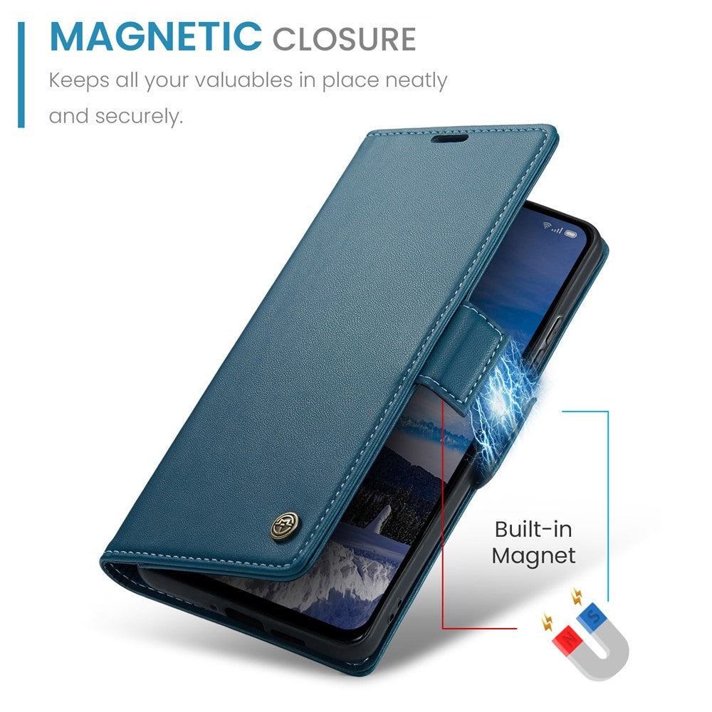 For Oppo Reno13 5G (Global) Case CASEME 023 Series RFID Blocking Leather Wallet Stand Phone Cover - Blue