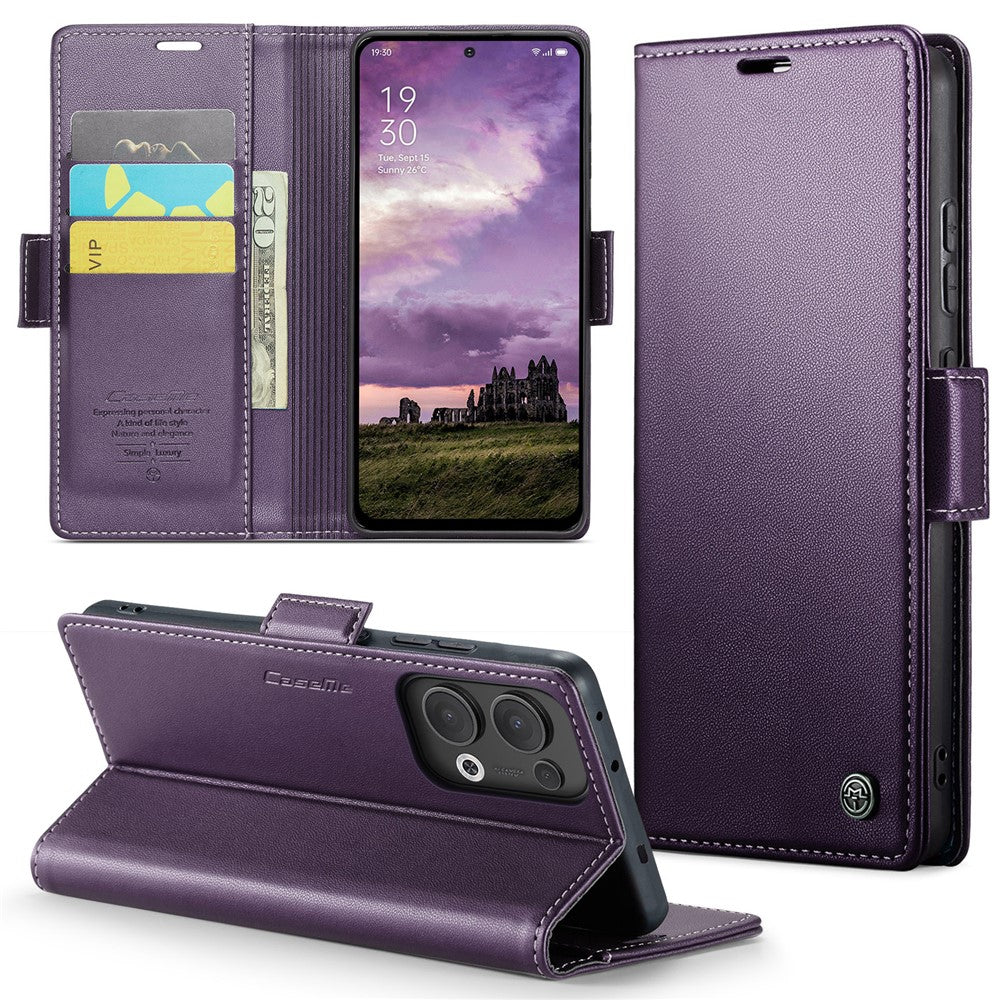 For Oppo Reno13 5G (Global) Case CASEME 023 Series RFID Blocking Leather Wallet Stand Phone Cover - Purple