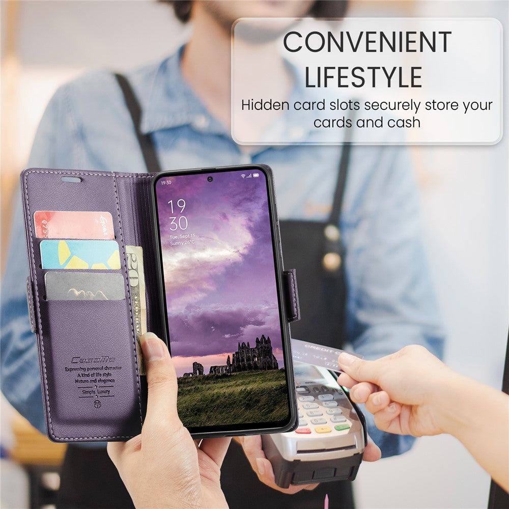 For Oppo Reno13 5G (Global) Case CASEME 023 Series RFID Blocking Leather Wallet Stand Phone Cover - Purple