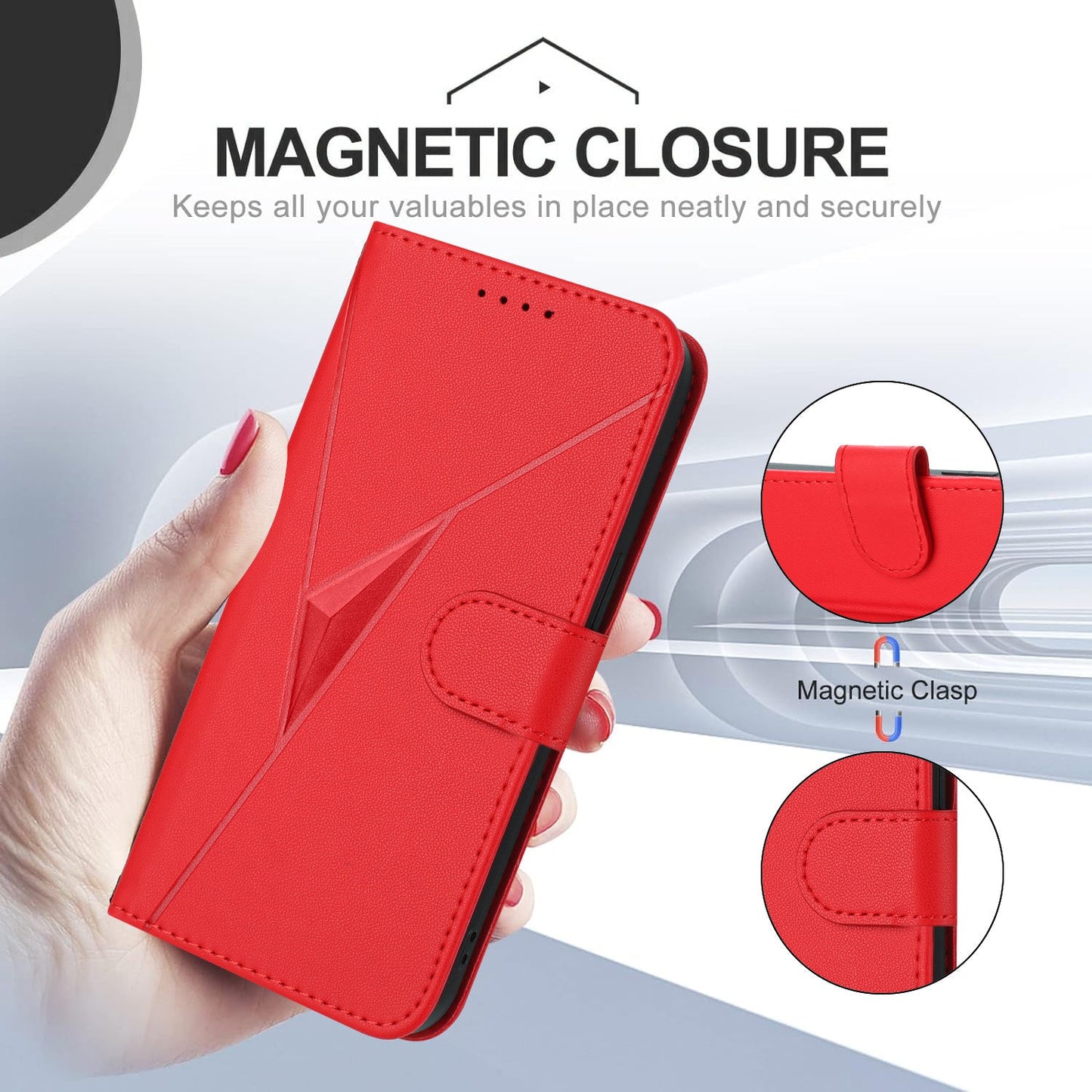 For Samsung Galaxy M06 5G / Galaxy F06 5G Case Triangle Imprint Leather Phone Cover with Lanyard - Red