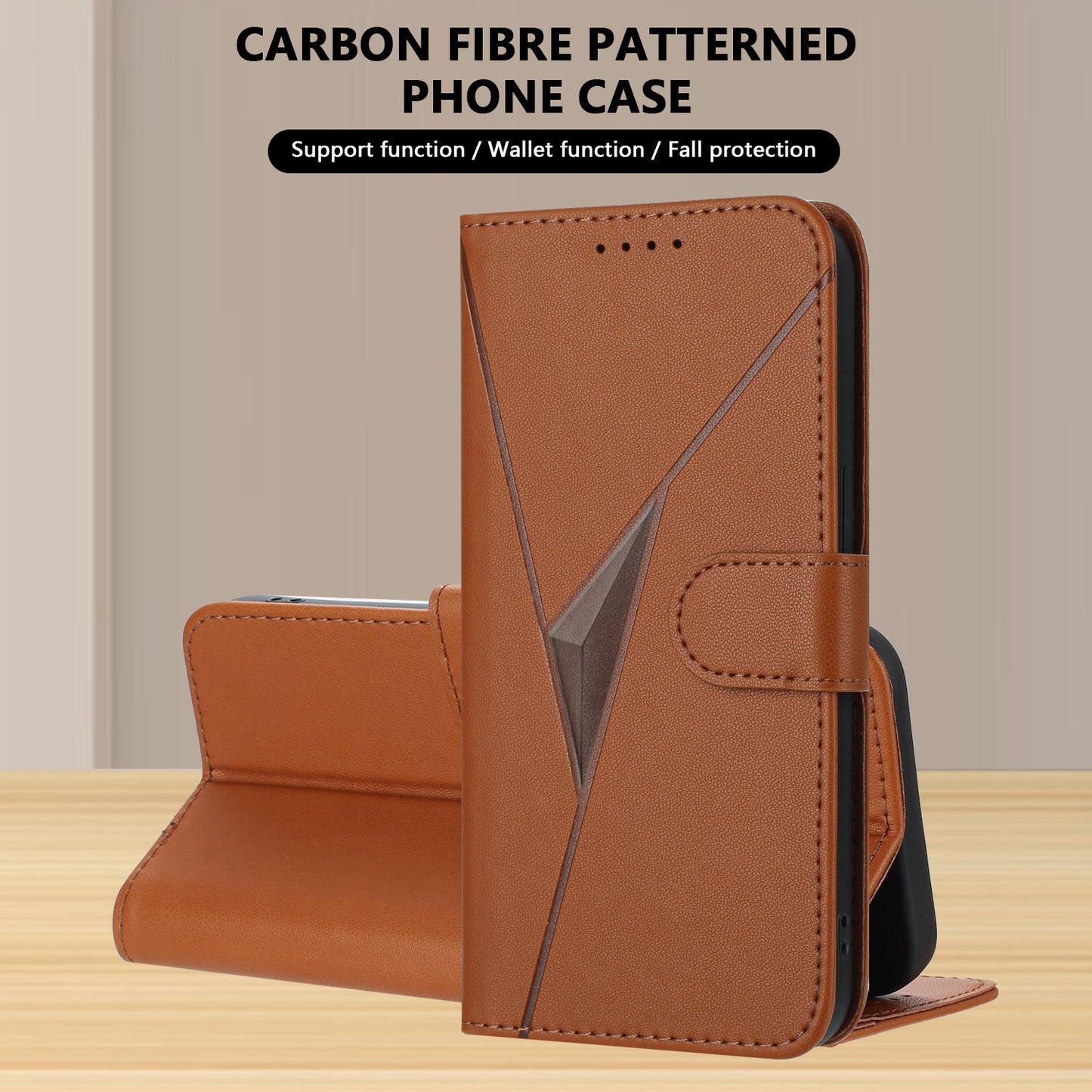 For Samsung Galaxy M06 5G / Galaxy F06 5G Case Triangle Imprint Leather Phone Cover with Lanyard - Coffee