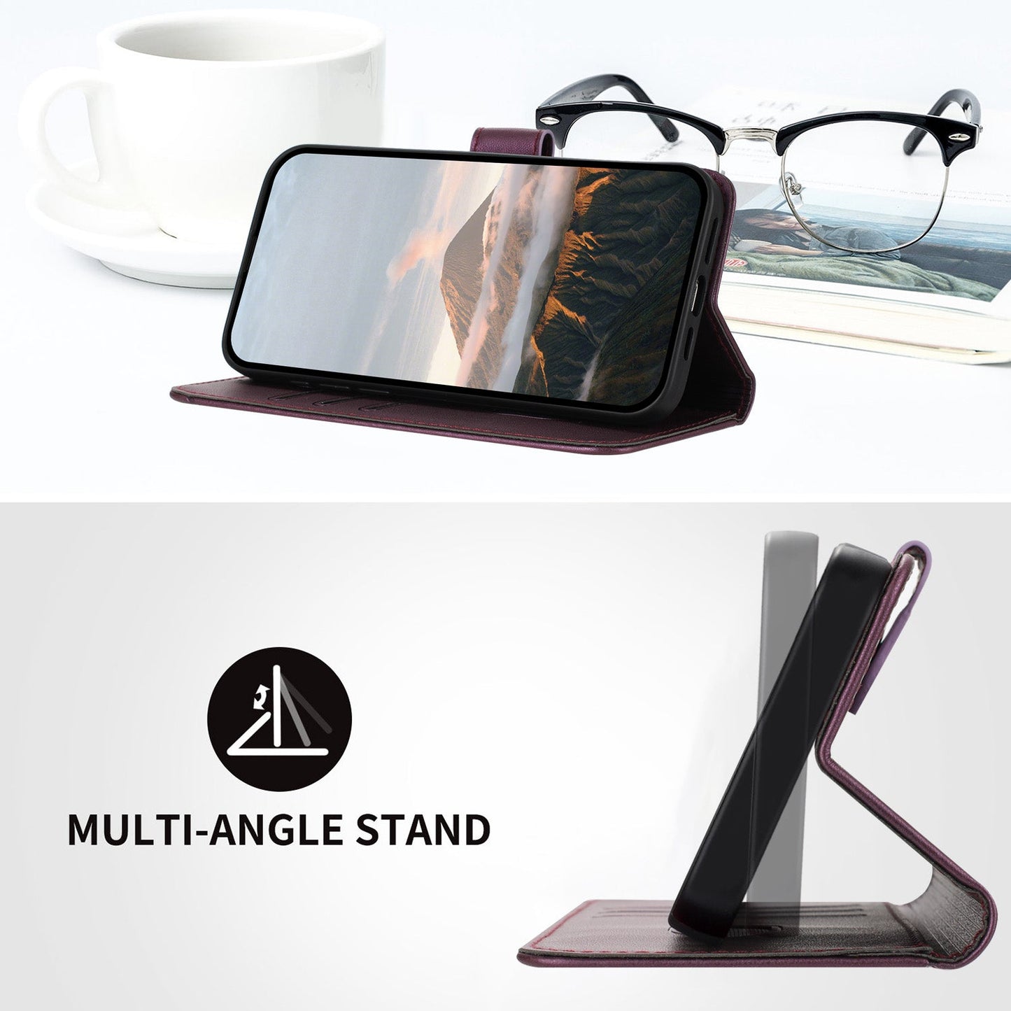 For Samsung Galaxy M06 5G / Galaxy F06 5G Case Triangle Imprint Leather Phone Cover with Lanyard - Dark Purple