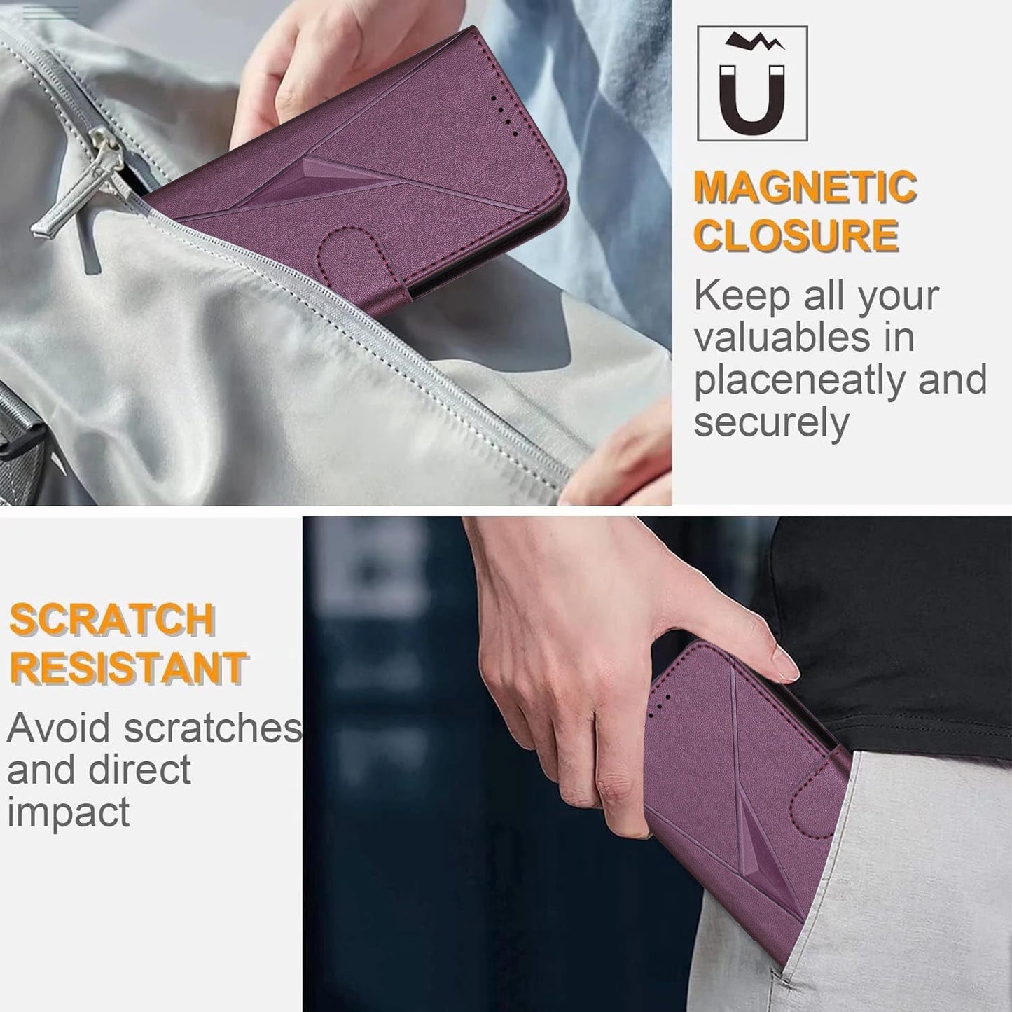 For Samsung Galaxy M06 5G / Galaxy F06 5G Case Triangle Imprint Leather Phone Cover with Lanyard - Dark Purple