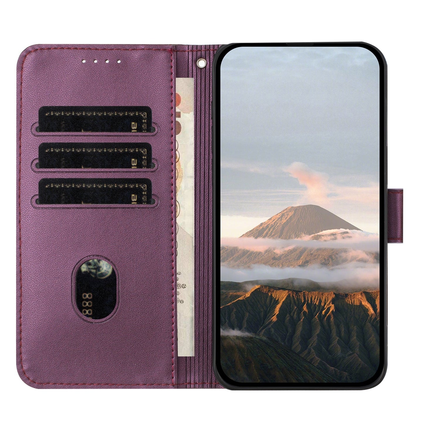 For Samsung Galaxy M06 5G / Galaxy F06 5G Case Triangle Imprint Leather Phone Cover with Lanyard - Dark Purple
