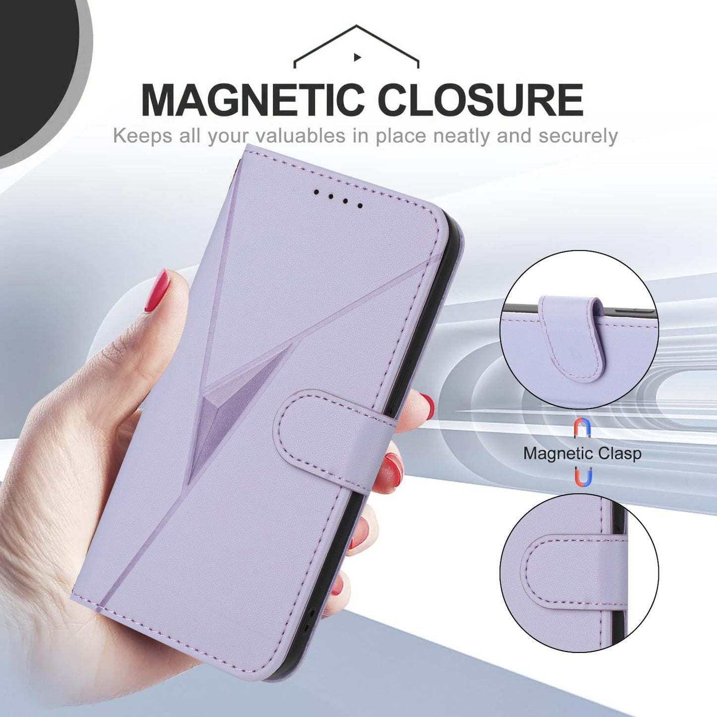 For Samsung Galaxy M06 5G / Galaxy F06 5G Case Triangle Imprint Leather Phone Cover with Lanyard - Light Purple