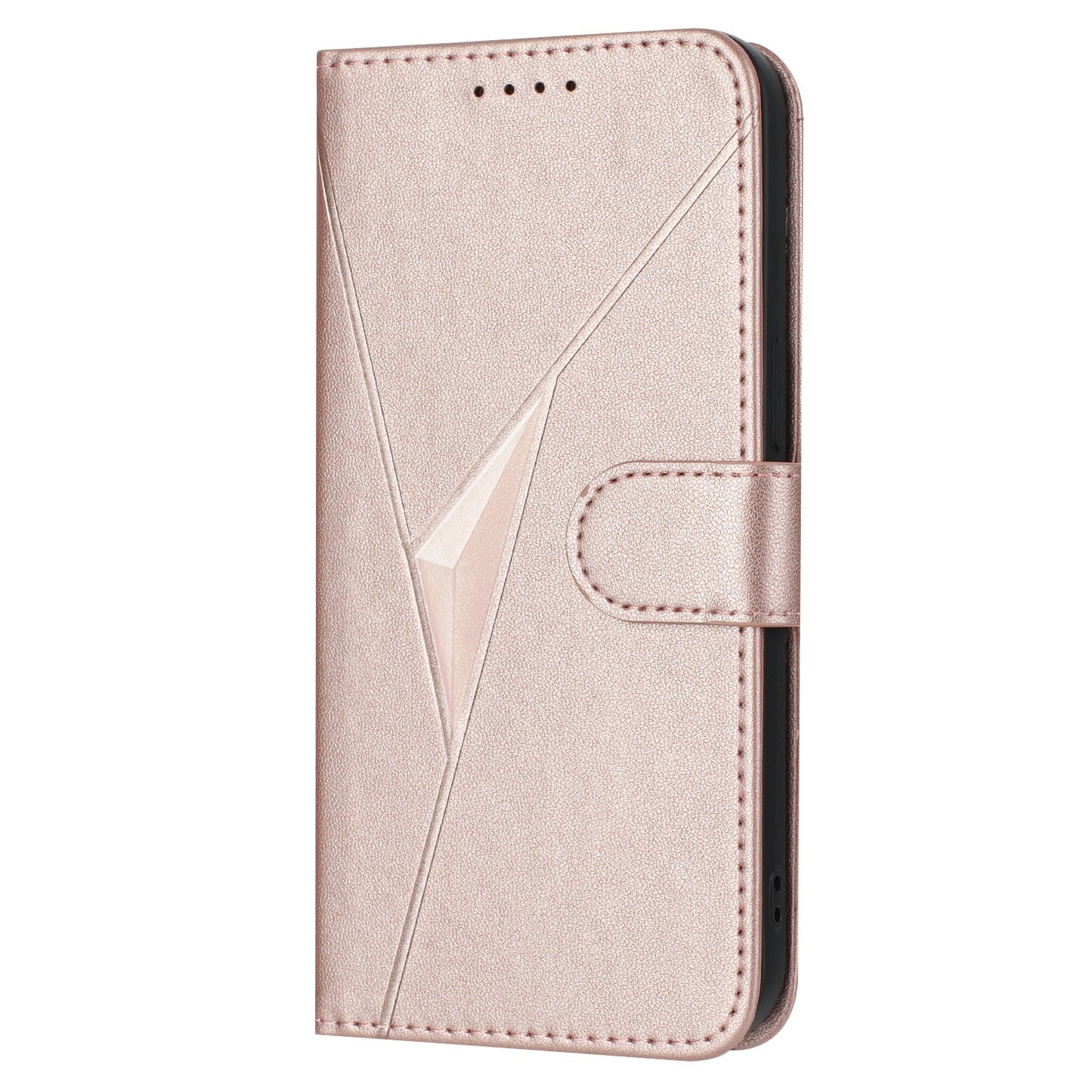For Samsung Galaxy M06 5G / Galaxy F06 5G Case Triangle Imprint Leather Phone Cover with Lanyard - Rose Gold