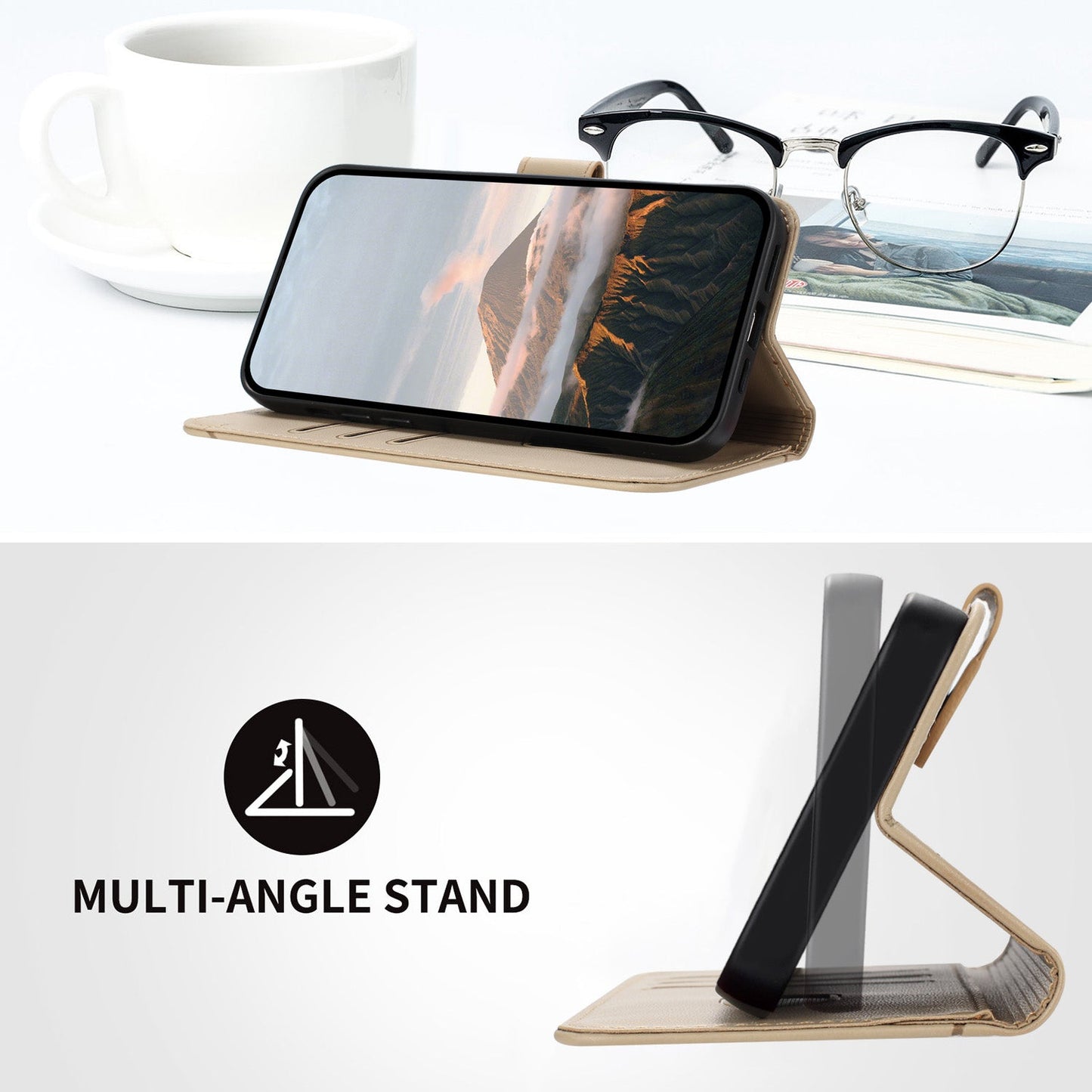 For Samsung Galaxy M06 5G / Galaxy F06 5G Case Triangle Imprint Leather Phone Cover with Lanyard - Golden