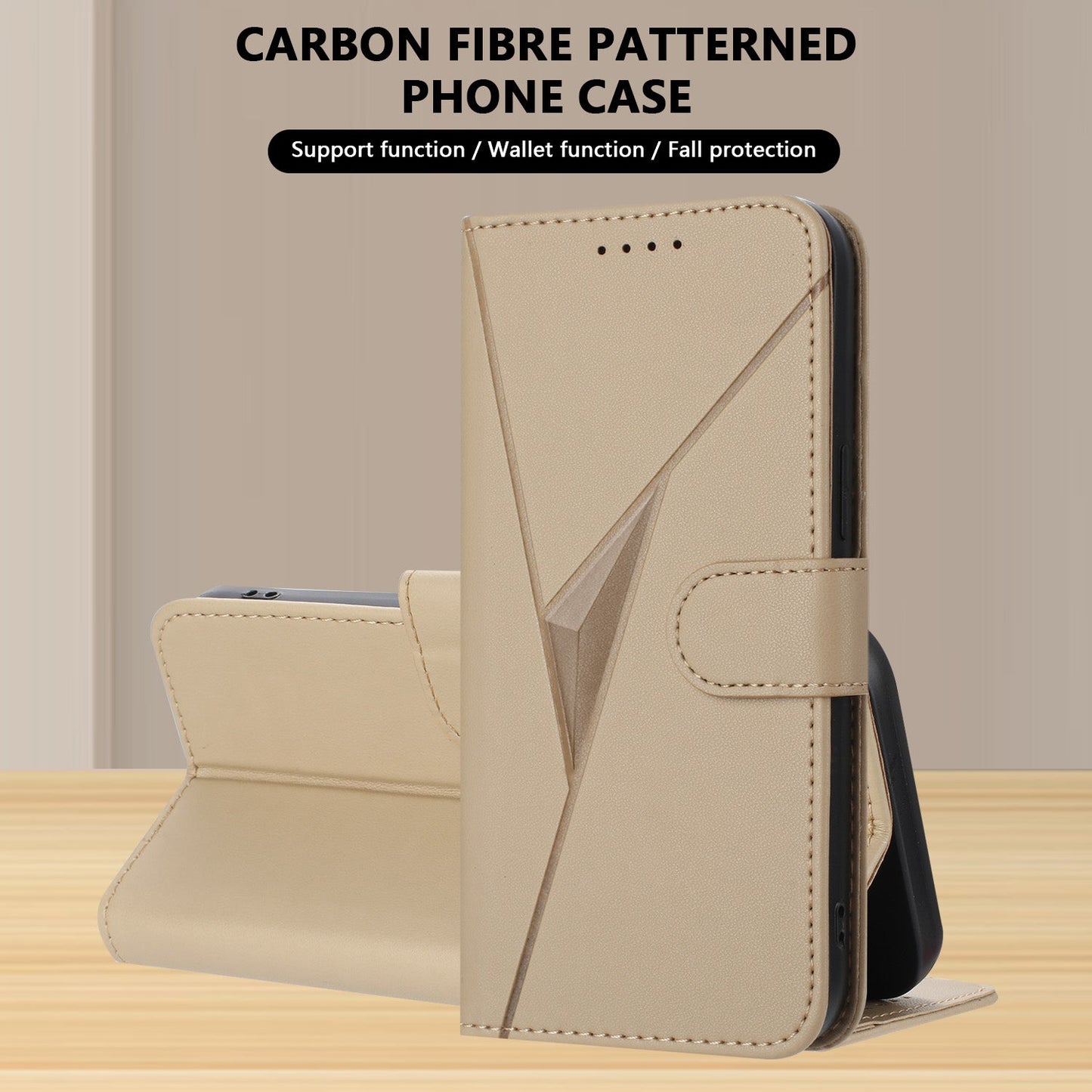 For Samsung Galaxy M06 5G / Galaxy F06 5G Case Triangle Imprint Leather Phone Cover with Lanyard - Golden