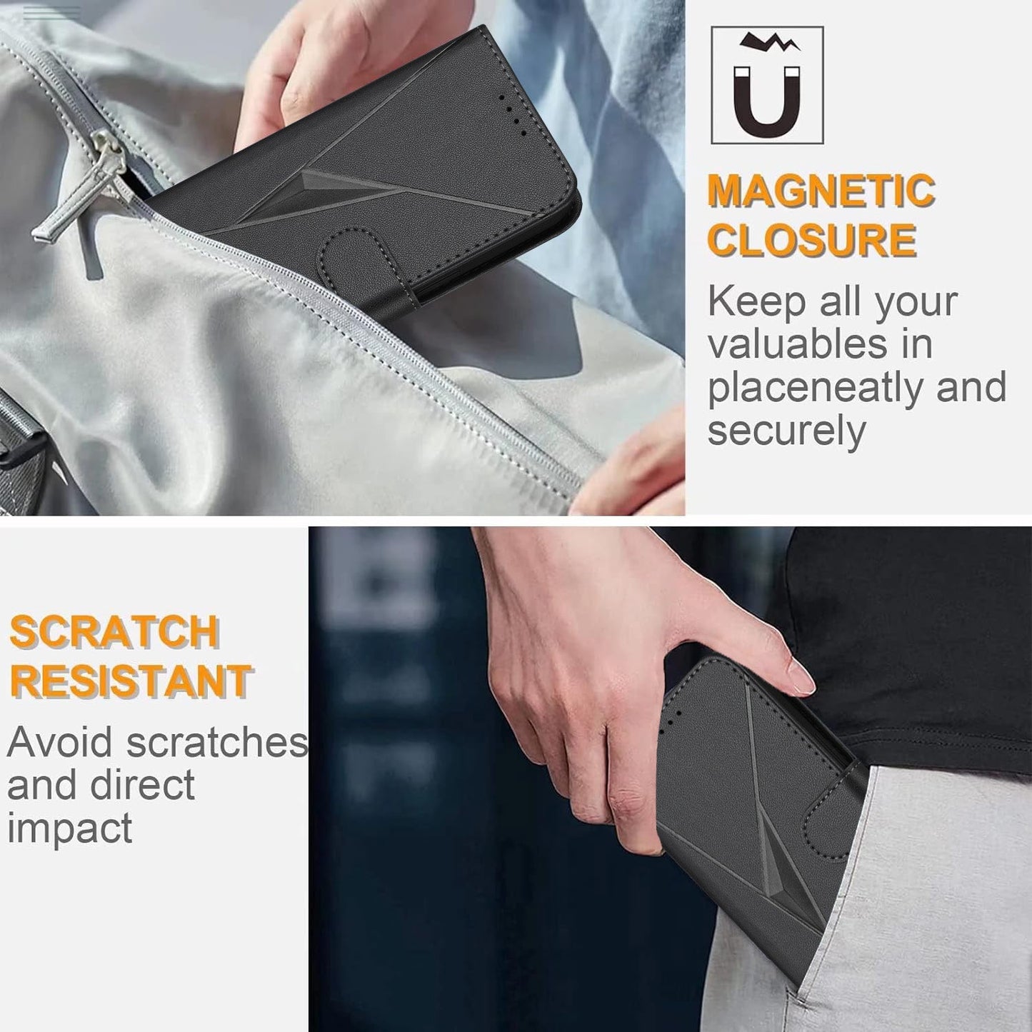 For Samsung Galaxy M16 5G / Galaxy F16 5G Case Triangle Imprint Leather Phone Cover with Lanyard - Black