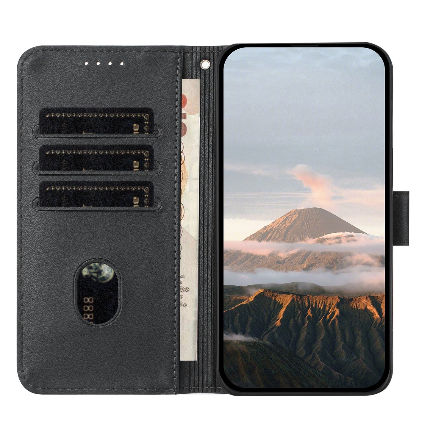 For Samsung Galaxy M16 5G / Galaxy F16 5G Case Triangle Imprint Leather Phone Cover with Lanyard - Black