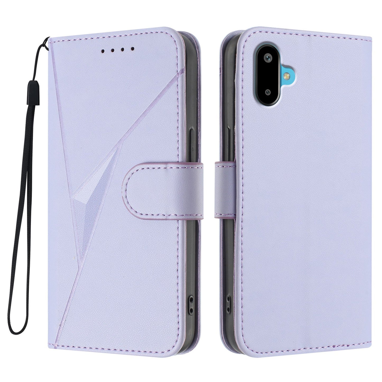 For Samsung Galaxy M16 5G / Galaxy F16 5G Case Triangle Imprint Leather Phone Cover with Lanyard - Light Purple