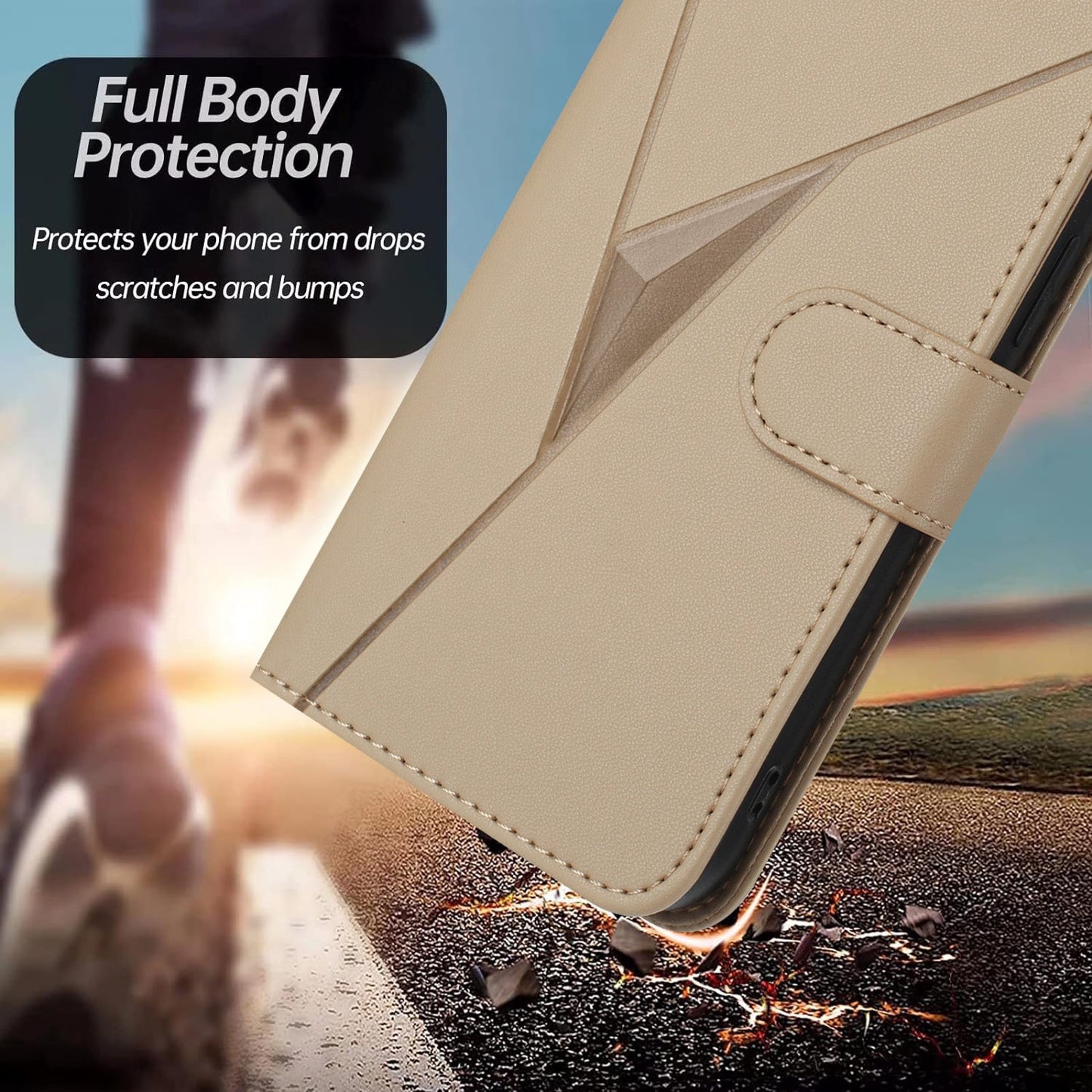 For Samsung Galaxy M16 5G / Galaxy F16 5G Case Triangle Imprint Leather Phone Cover with Lanyard - Golden