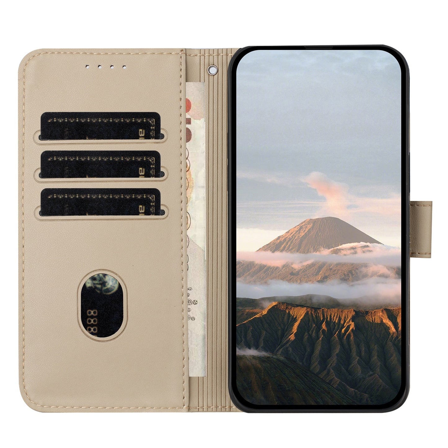 For Samsung Galaxy M16 5G / Galaxy F16 5G Case Triangle Imprint Leather Phone Cover with Lanyard - Golden