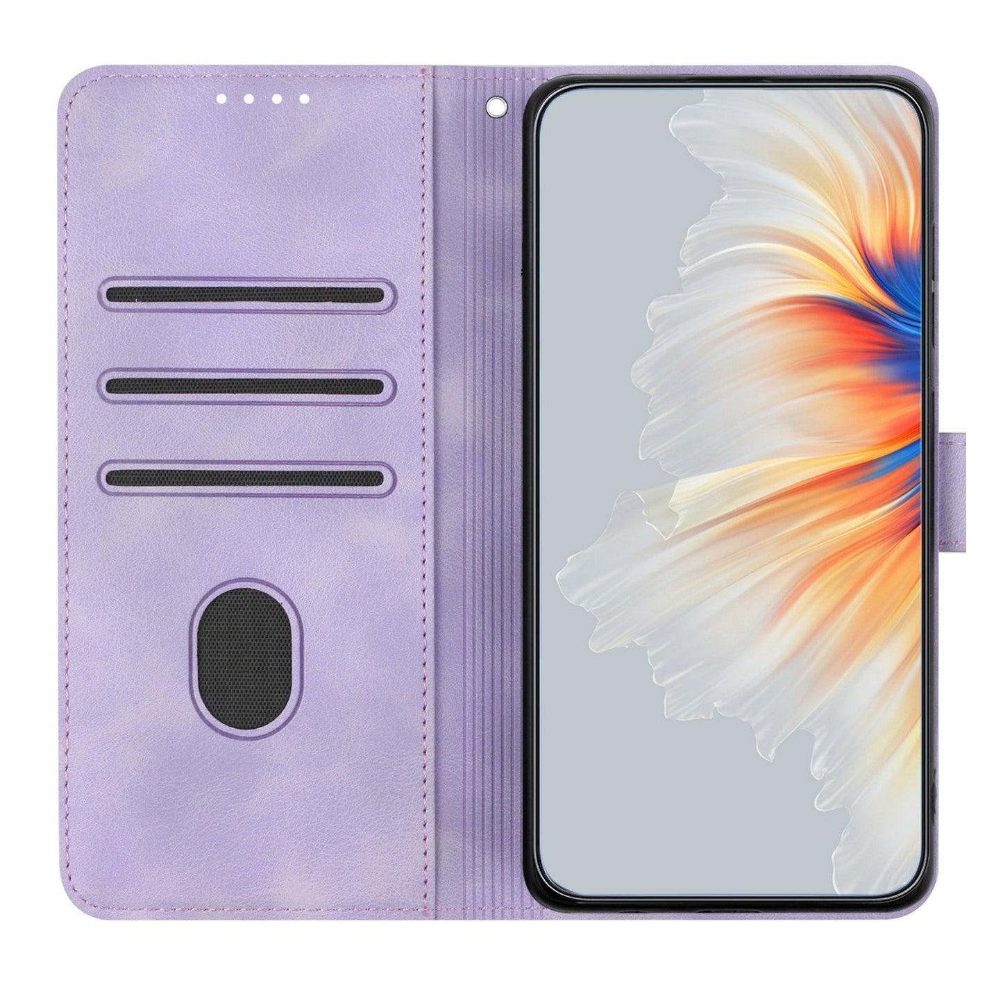 For Samsung Galaxy M06 5G / Galaxy F06 5G Leather Case Wallet Stand Smile Imprinted Phone Cover with Strap - Purple