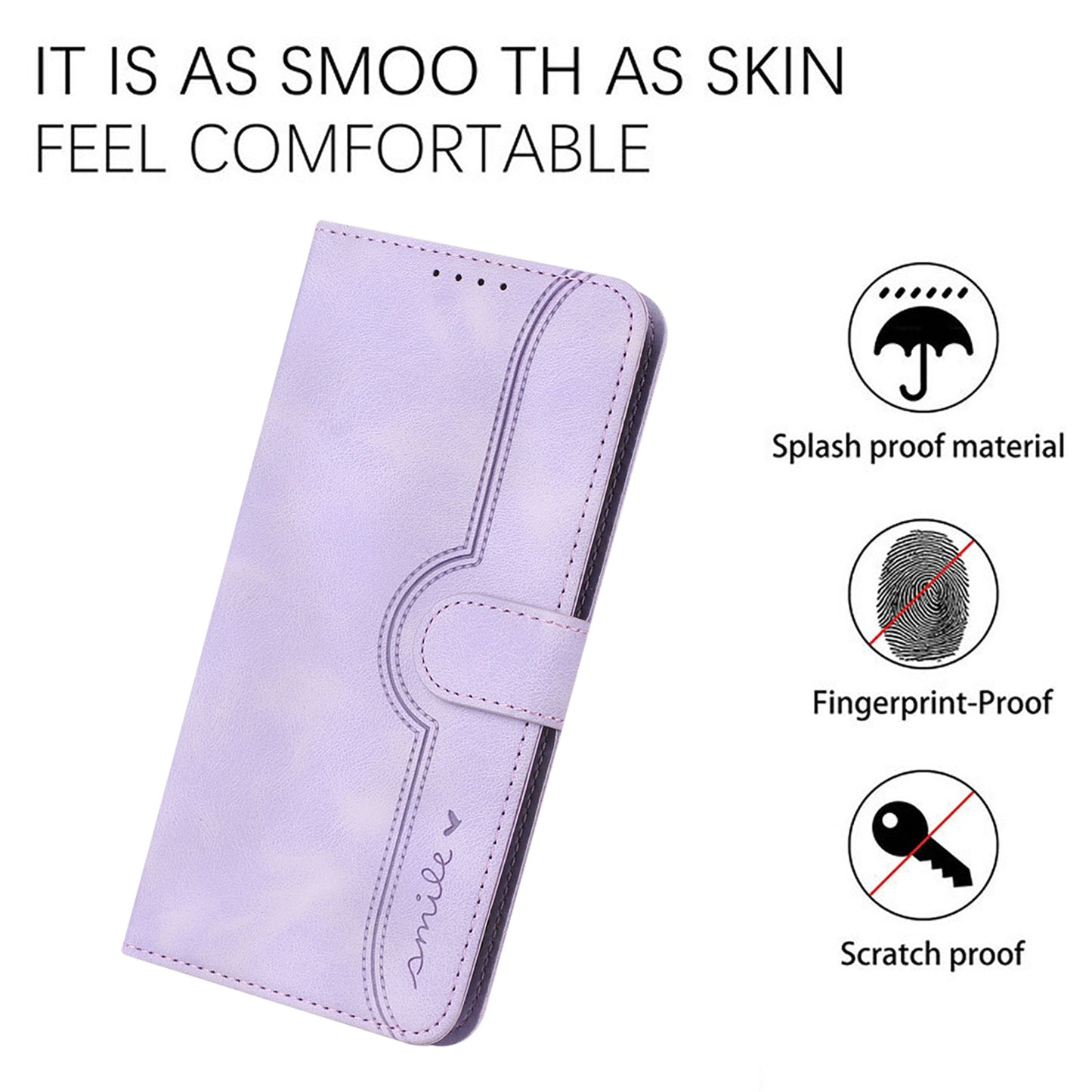 For Samsung Galaxy M06 5G / Galaxy F06 5G Leather Case Wallet Stand Smile Imprinted Phone Cover with Strap - Purple