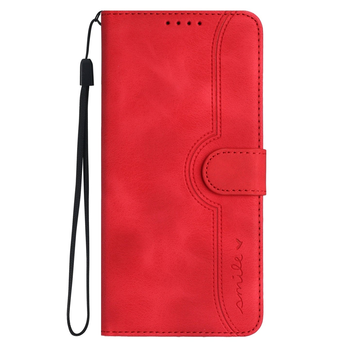 For Samsung Galaxy M06 5G / Galaxy F06 5G Leather Case Wallet Stand Smile Imprinted Phone Cover with Strap - Red