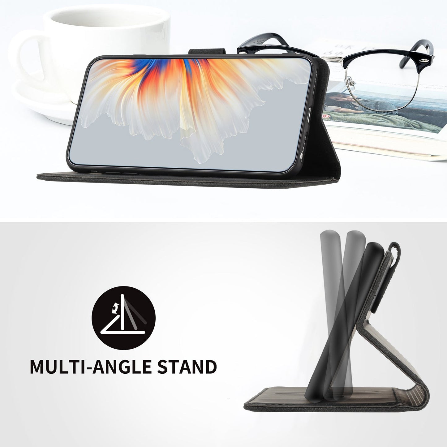 For Samsung Galaxy M16 5G / Galaxy F16 5G Leather Case Wallet Stand Smile Imprinted Phone Cover with Strap - Black