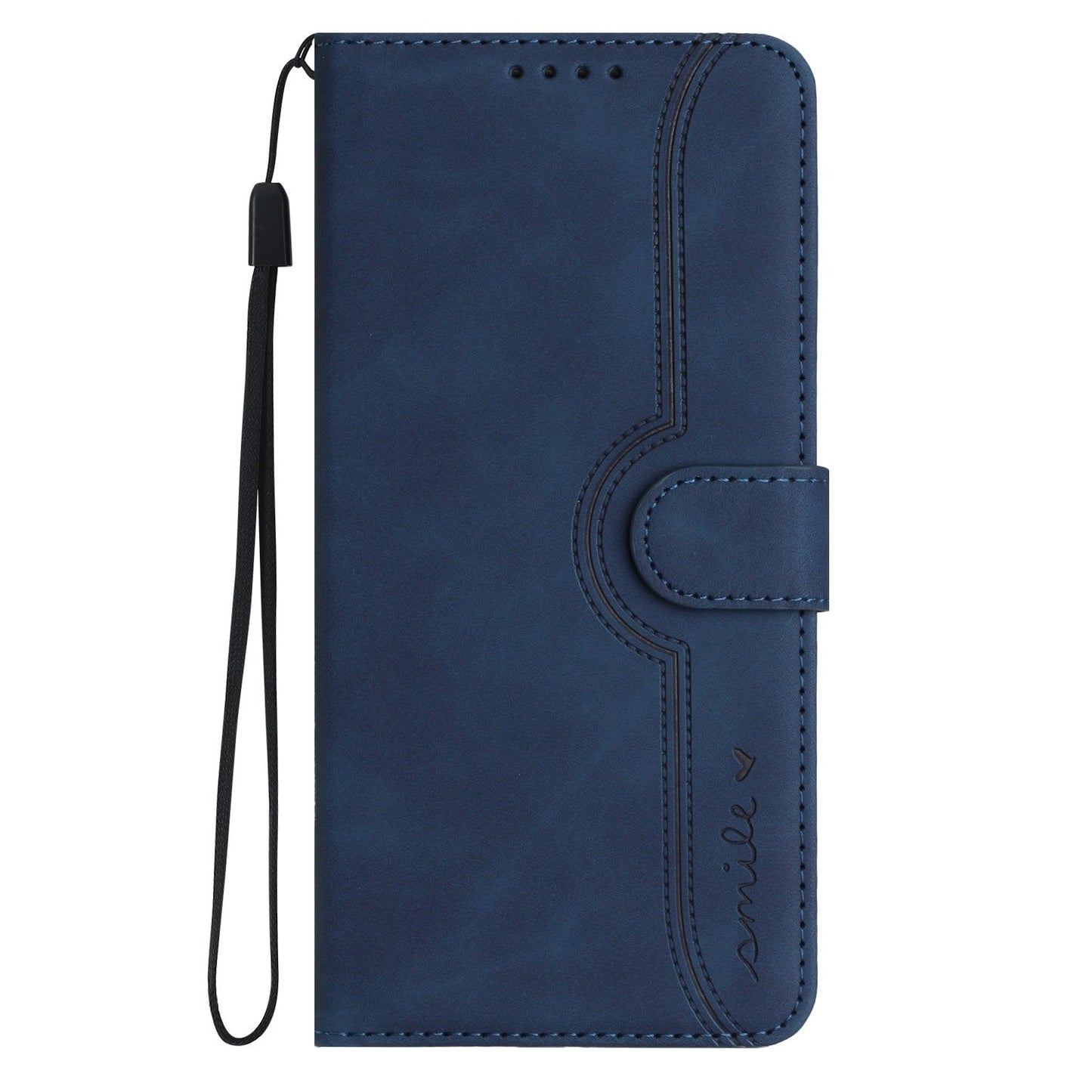 For Samsung Galaxy M16 5G / Galaxy F16 5G Leather Case Wallet Stand Smile Imprinted Phone Cover with Strap - Royal Blue