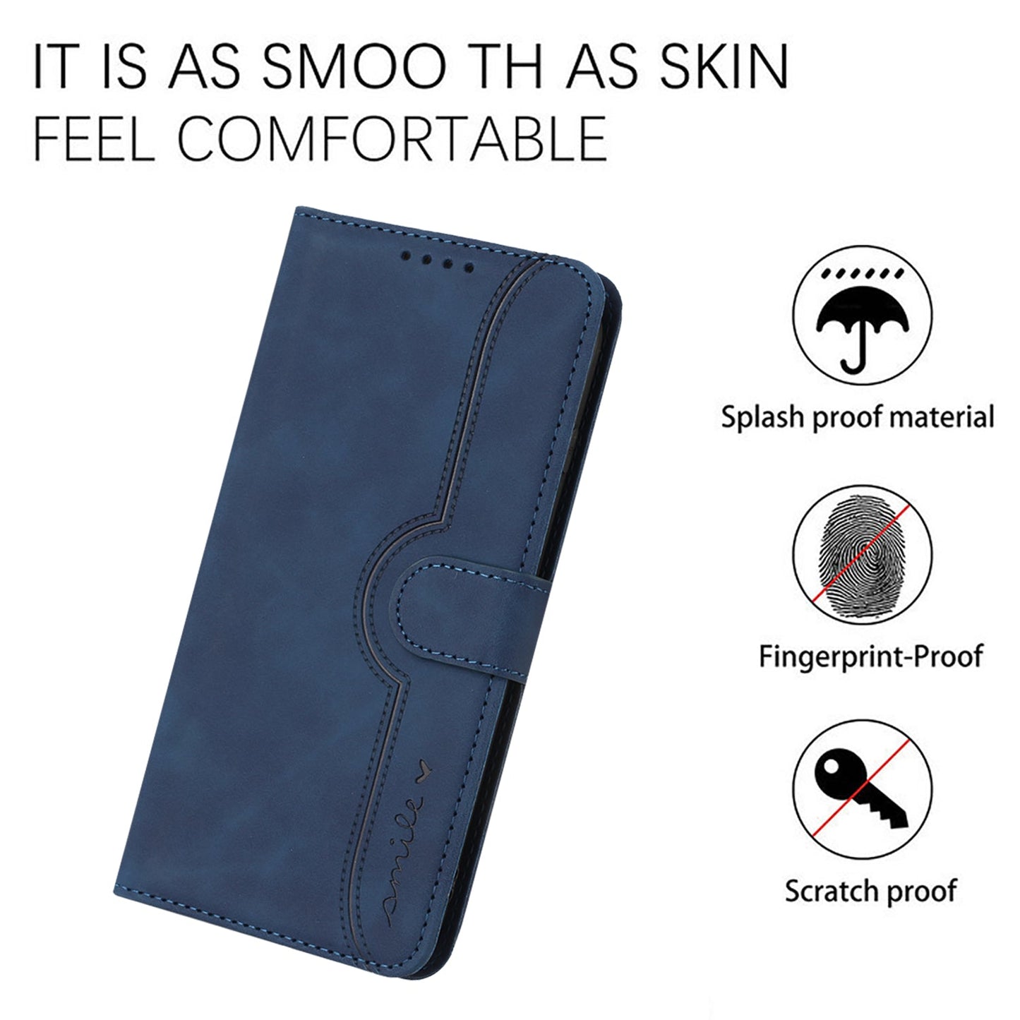 For Samsung Galaxy M16 5G / Galaxy F16 5G Leather Case Wallet Stand Smile Imprinted Phone Cover with Strap - Royal Blue