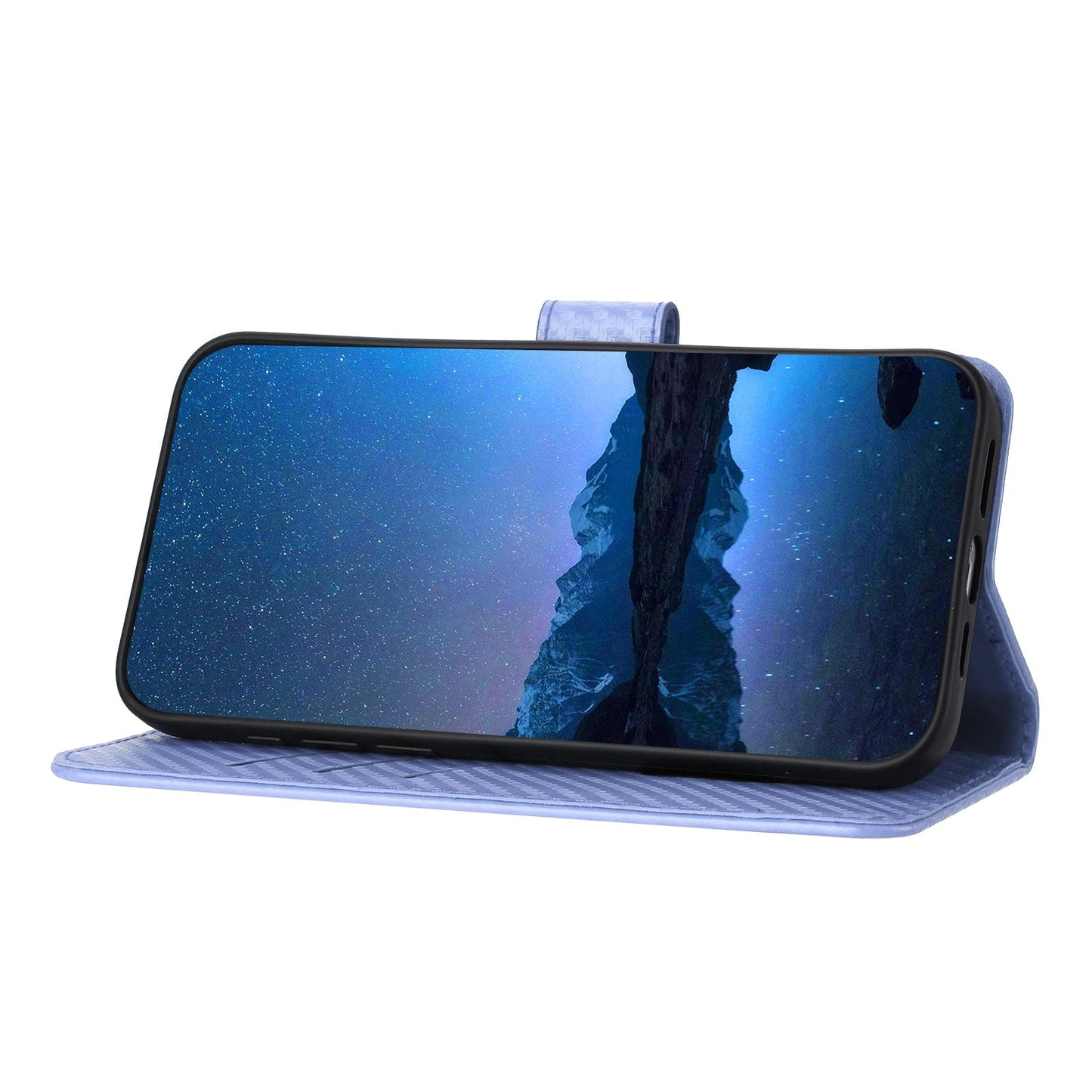 For Samsung Galaxy M06 5G / Galaxy F06 5G Wallet Case with Strap Carbon Fiber Texture Leather Mobile Cover - Purple