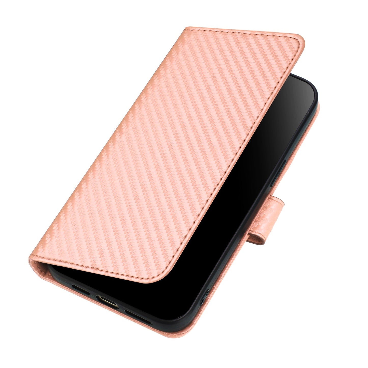 For Samsung Galaxy M06 5G / Galaxy F06 5G Wallet Case with Strap Carbon Fiber Texture Leather Mobile Cover - Pink