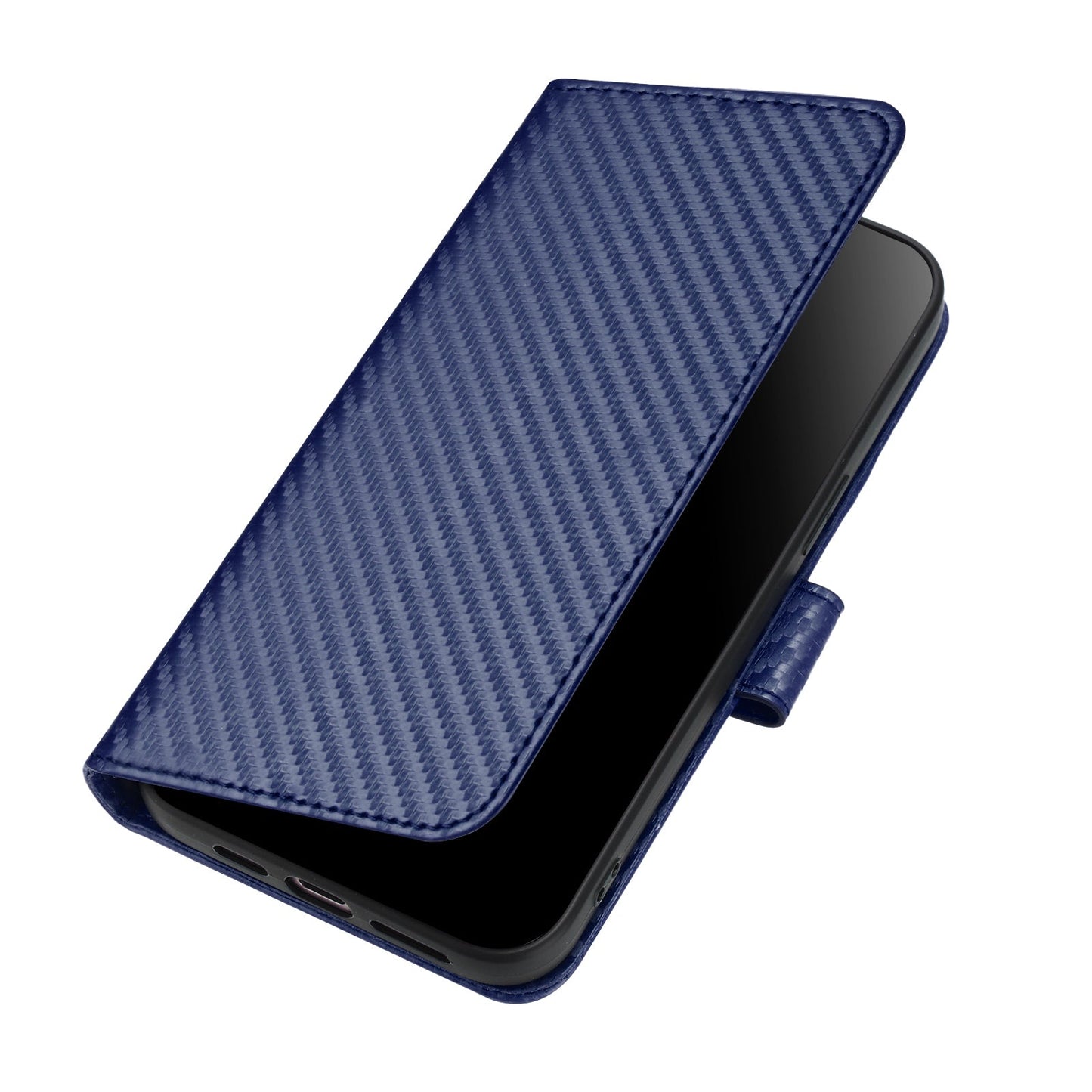 For Samsung Galaxy M16 5G / Galaxy F16 5G Wallet Case with Strap Carbon Fiber Texture Leather Mobile Cover - Royal Blue