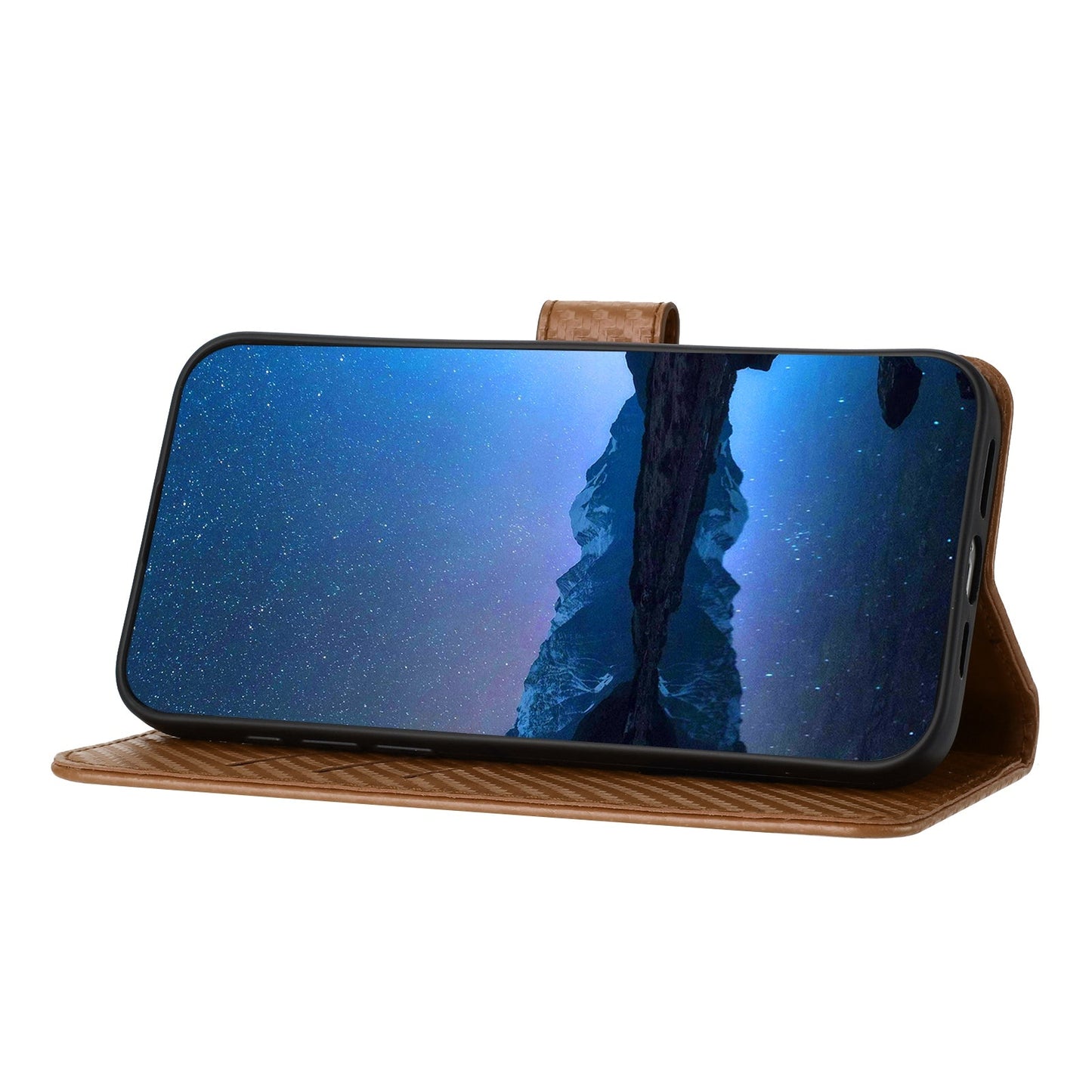 For Samsung Galaxy M16 5G / Galaxy F16 5G Wallet Case with Strap Carbon Fiber Texture Leather Mobile Cover - Coffee