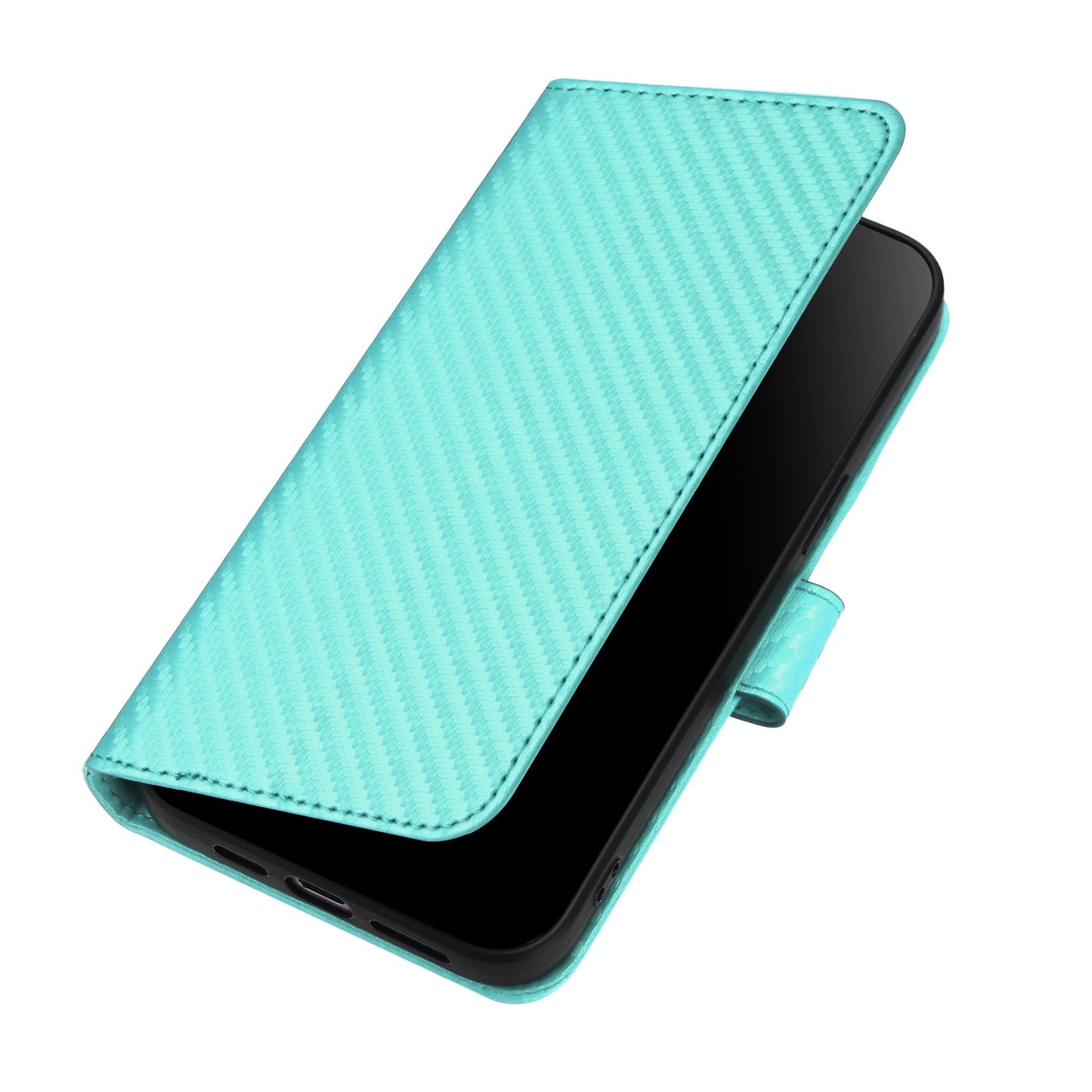 For Samsung Galaxy M16 5G / Galaxy F16 5G Wallet Case with Strap Carbon Fiber Texture Leather Mobile Cover - Light Blue