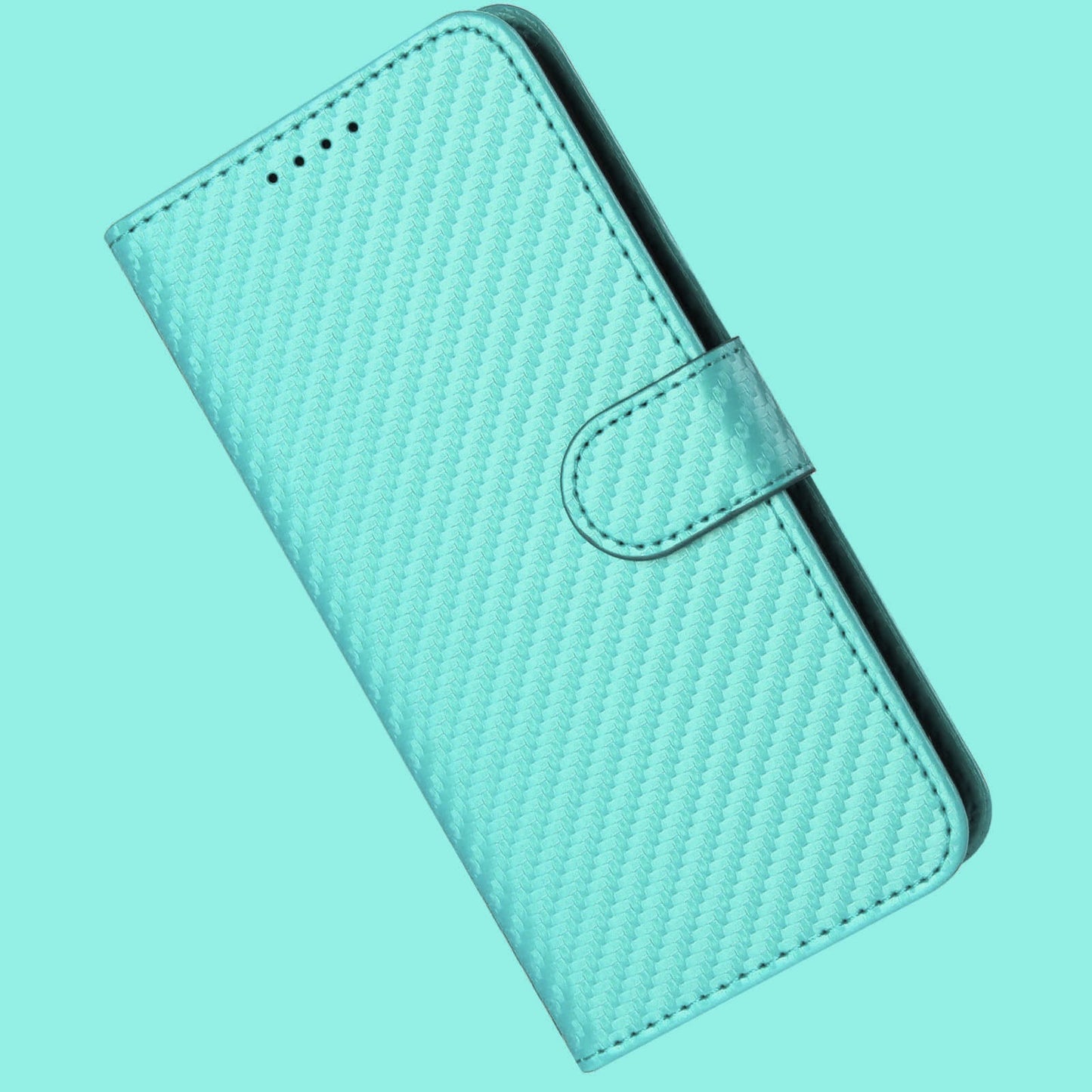 For Samsung Galaxy M16 5G / Galaxy F16 5G Wallet Case with Strap Carbon Fiber Texture Leather Mobile Cover - Light Blue
