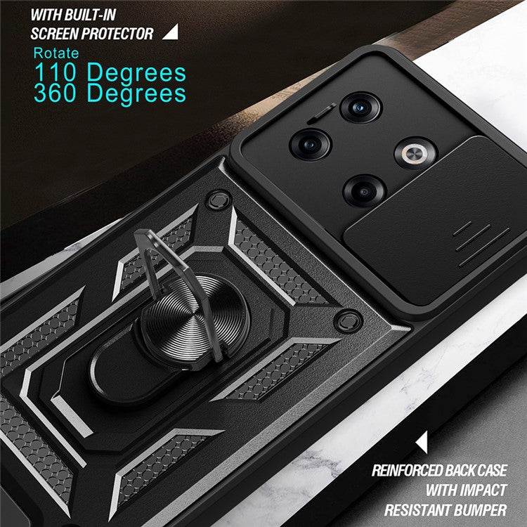 For OnePlus 10T 5G / Ace Pro 5G Drop-proof Phone Cover with Ring Holder Slide Camera Protection PC + TPU Kickstand Cell Phone Case - Black