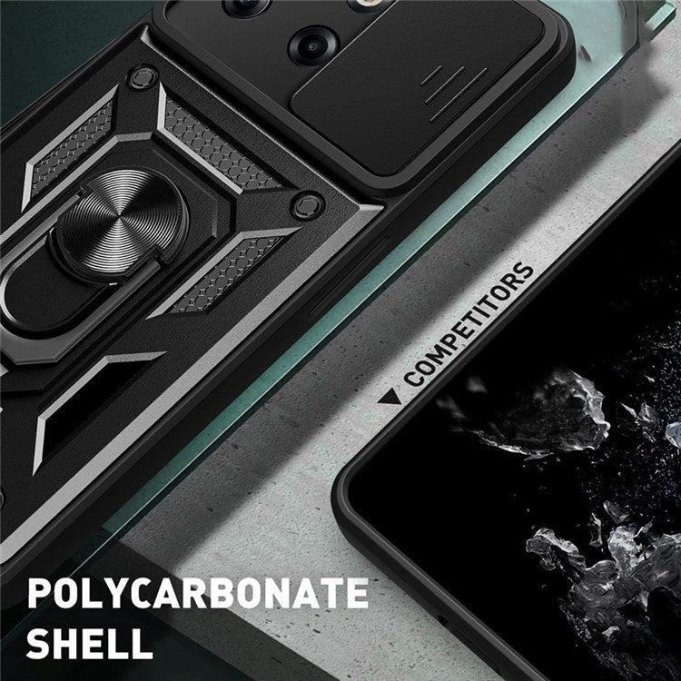 For OnePlus 10T 5G / Ace Pro 5G Drop-proof Phone Cover with Ring Holder Slide Camera Protection PC + TPU Kickstand Cell Phone Case - Red