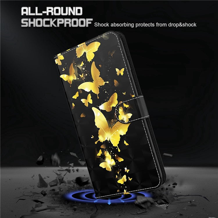 For Honor X8 4G 4G PU Leather Folio Flip Wallet Phone Case Stand Function 3D Creative Pattern Printed Design Full-Body Protective Cover with Strap - Golden Butterflies