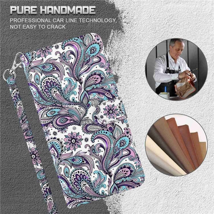 For Honor X8 4G 4G PU Leather Folio Flip Wallet Phone Case Stand Function 3D Creative Pattern Printed Design Full-Body Protective Cover with Strap - Purple Impatiens