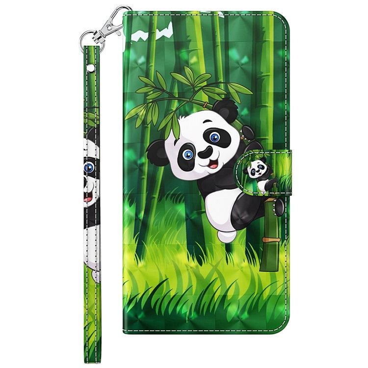 For Honor X8 4G 4G PU Leather Folio Flip Wallet Phone Case Stand Function 3D Creative Pattern Printed Design Full-Body Protective Cover with Strap - Panda Climbing