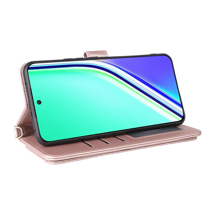 For Realme P3 Pro 5G Case with Shoulder Strap Wallet Leather Phone Cover - Pink