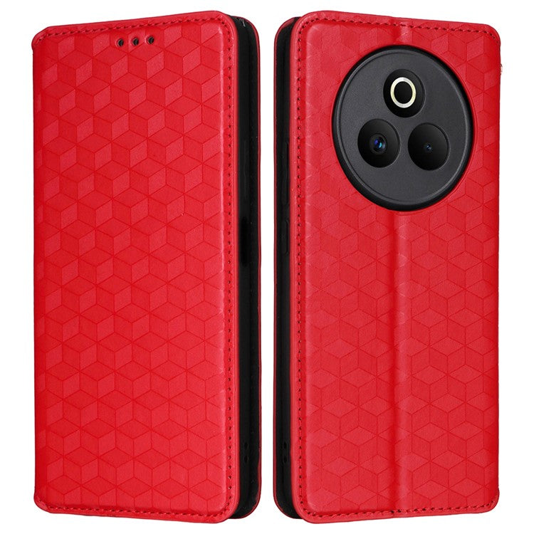 For Realme P3 Pro 5G Case Wallet Rhombus Imprinted Leather Phone Cover - Red
