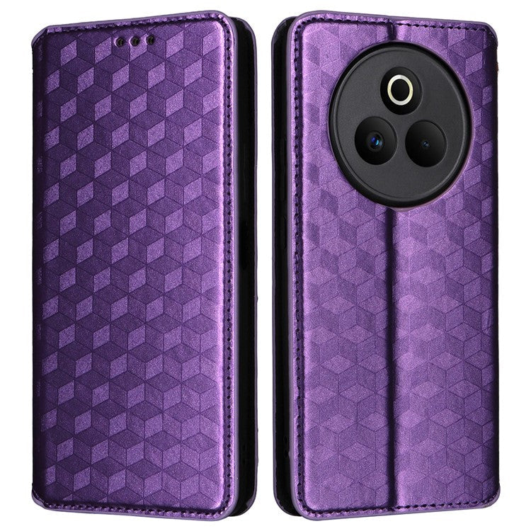 For Realme P3 Pro 5G Case Wallet Rhombus Imprinted Leather Phone Cover - Purple