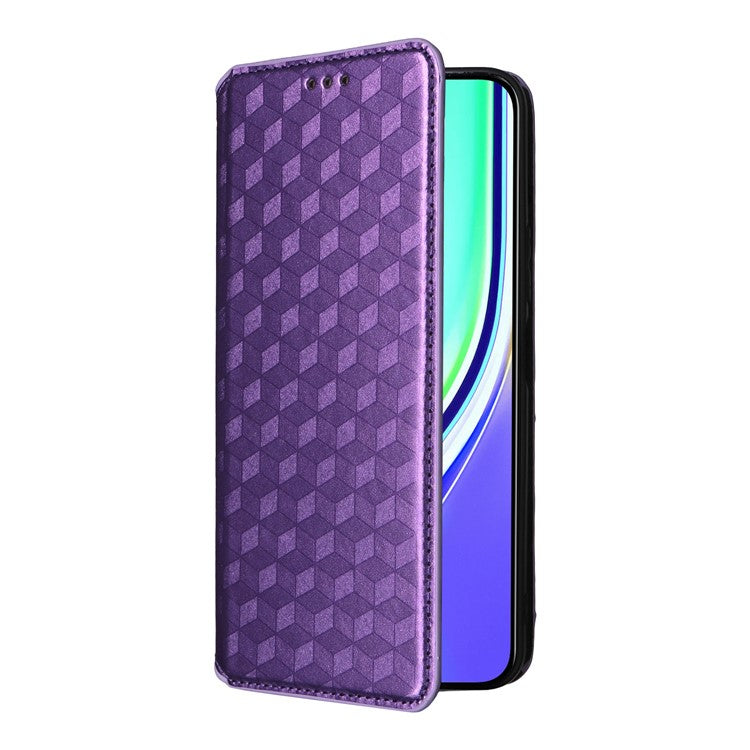 For Realme P3 Pro 5G Case Wallet Rhombus Imprinted Leather Phone Cover - Purple