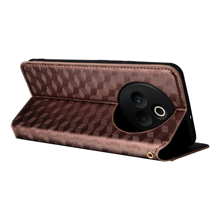 For Realme P3 Pro 5G Case Wallet Rhombus Imprinted Leather Phone Cover - Brown