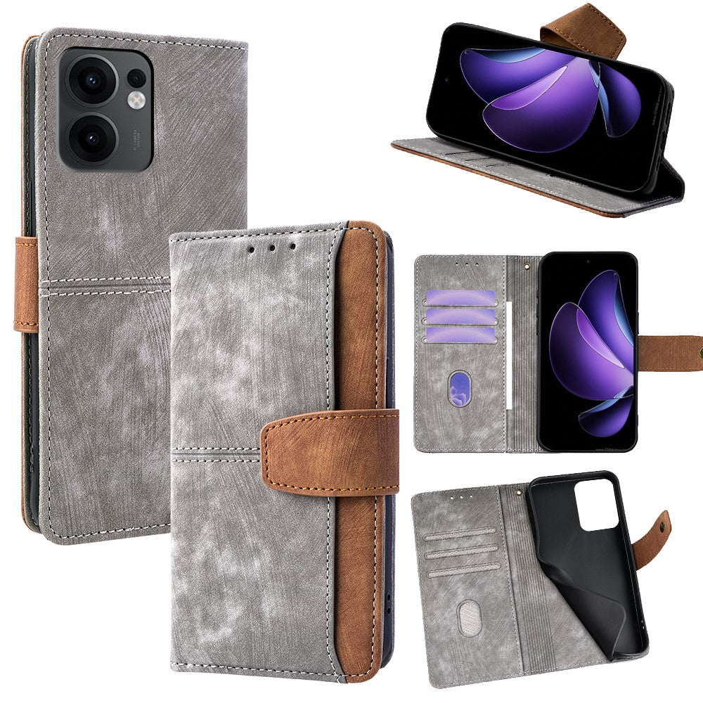 For Oppo Reno13 F 5G  /  4G Case RFID Blocking Color Splicing PU Leather Wallet Phone Cover - Grey