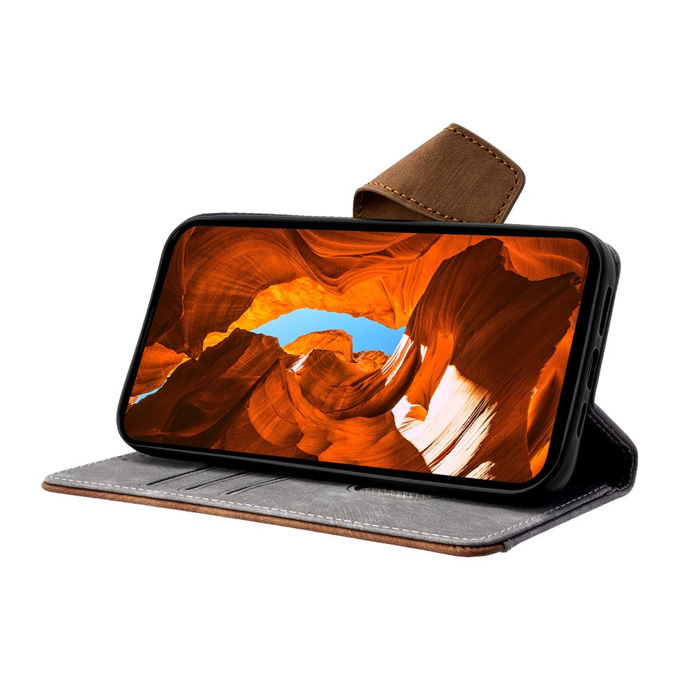 For Oppo Reno13 F 5G  /  4G Case RFID Blocking Color Splicing PU Leather Wallet Phone Cover - Grey